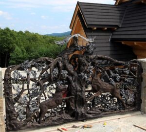Massive Hunting Gate with Wolf, Deer and Eagle