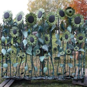 Fence with Forged Sunflowers