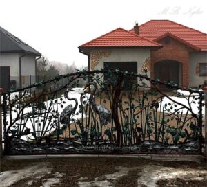 Forged Gate with Herons