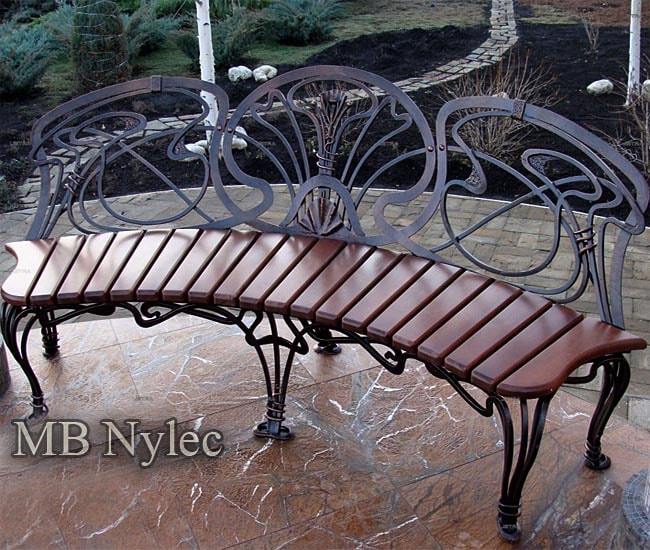 Art Nouveau arched forged bench
