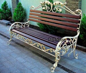 Ecru Forged Bench with Gold Acanthus