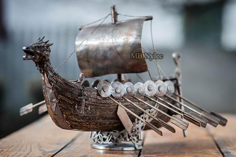 Viking boat drakkar - stainless steel sculpture forged