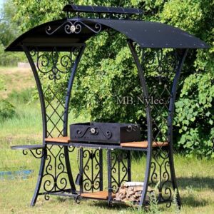 Grill station with roof