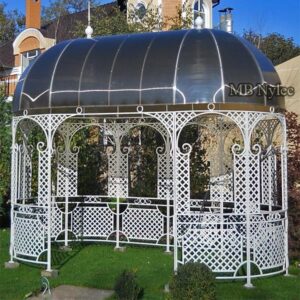 White gazebo with polycarbonate roof
