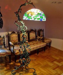 Forged Floor Lamp with Stained Glass Shade