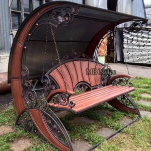 Swing with a decorative wooden seat