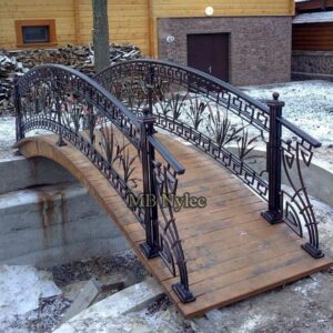 Greek key steel garden bridge