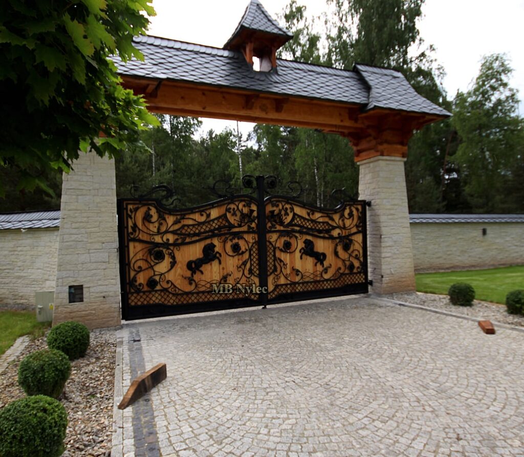 Manufacturer of wrought iron gates with wood