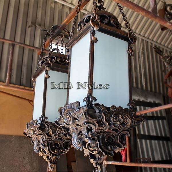 Massive hanging baroque wrought iron lamp