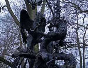 Dragon Fighting a Phoenix Lamp