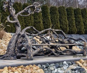 Tree-Shaped Metal Bench with Lamp
