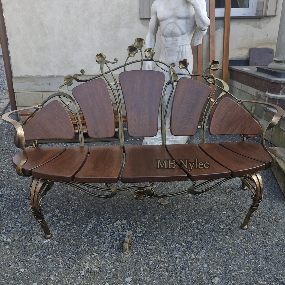 Front view of forged bench MK17 standing on a gravel yard before delivery