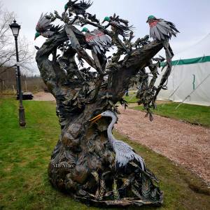 Forged Oak Tree Lamp with Ducks