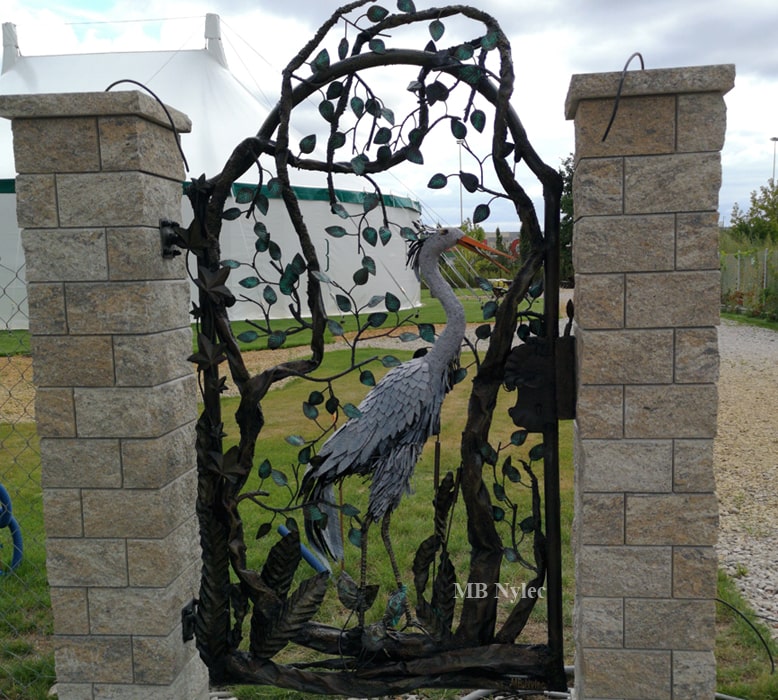 Metal Wicket Gate with Heron