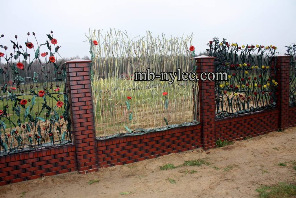 Run of forged grain fence spans BM47 along a garden