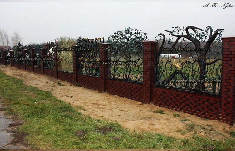 Long run of the botanical fence BM26 beside a field path
