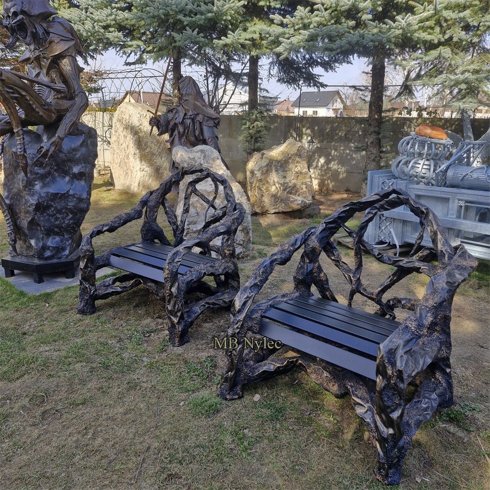 Metal garden armchairs with steel seats
