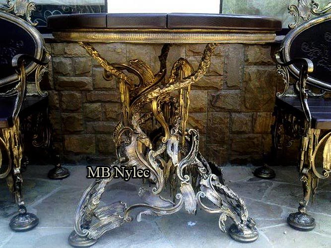 Forged rococo table MK38 with a gilded, sculptural base of shells and leaves