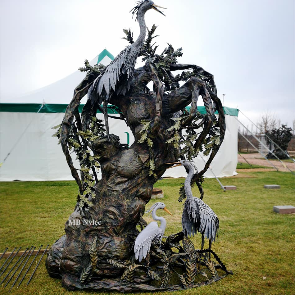 Sculpture Lamp – Oak with Herons