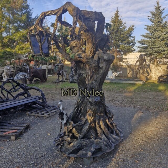 Large steel tree sculpture in the yard of our workshop in Dębica